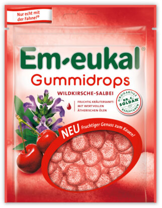 Die Variante Em-eukal® Gummidrops Wildkirsche-Salbei ergänzt ab sofort das Erfolgstrio von Dr. C. SOLDAN®