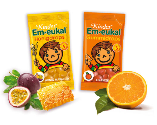Ein buntes KauvergnügenDie Kinder Em-eukal® Gummidrops gibt es nun in Rot, Gelb und Orange
