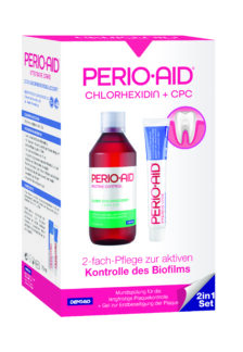 Neu ab Februar 2017Zur optimalen Ergänzung der zahnärztlichen Behandlung bei Plaque: Perio Aid® 2in1 Set