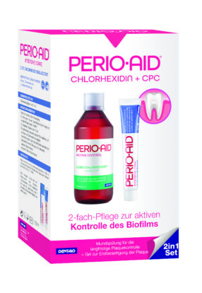 Neu ab Februar 2017Zur optimalen Ergänzung der zahnärztlichen Behandlung bei Plaque: Perio Aid® 2in1 Set