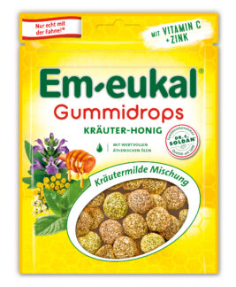 Die Em-eukal® Gummidrops Kräuter-Honig Mischung bietet kräutermilden Kaugenuss