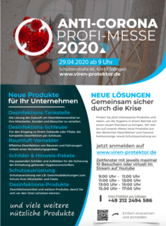ANTI-CORONA Profi-Messe am 29.04.2020 in Solingen