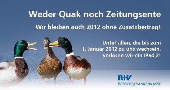 Die R+V BKK erhebt auch 2012 keinen Zusatzbeitrag