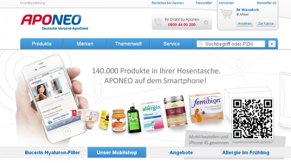 Die APONEO Deutsche Versand-Apotheke überzeugte bei einer Untersuchung von Elmar/P/Wach eCommerce Consulting als beste Versandapotheke