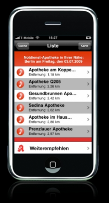 Sinnvolle App: Apotheken-Notdienst via iPhone Nr. 1 der Apple-Dienstprogramme / Viel Lob für Service der 22 8 33-Familie