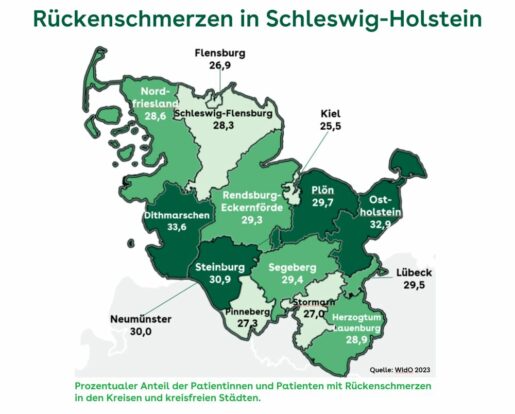 AOK-Gesundheitsatlas: Fast ein Drittel der Bevölkerung in Schleswig-Holstein leidet unter Rückenschmerzen