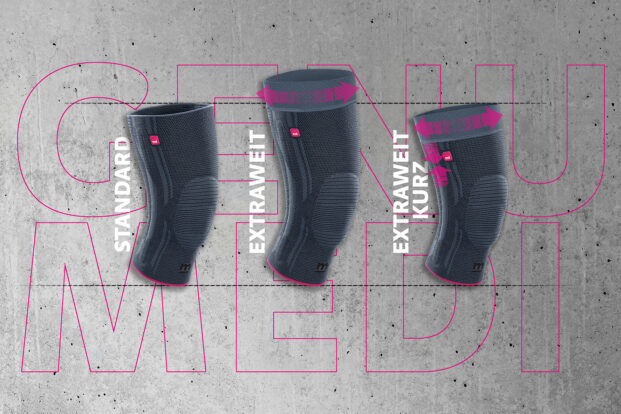 Neu: Die Kniebandage Genumedi® extraweit mit Haftband kurz